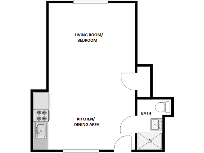 Floor plan for studio, 1 bath, 300 sqft